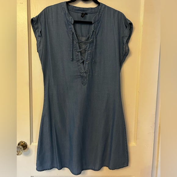 Want and Need Chambray Lace Up Dress - Picture 2 of 6
